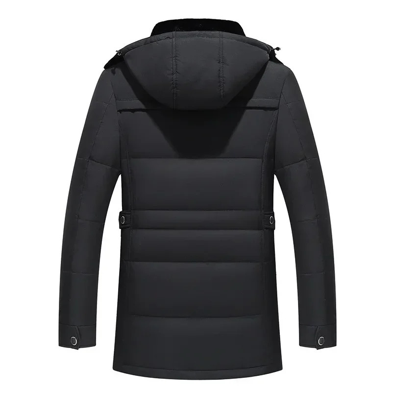 Mens winter coat fur collar hooded jacket thick warm white duck detachable hood mens windproof Parka large size 241022