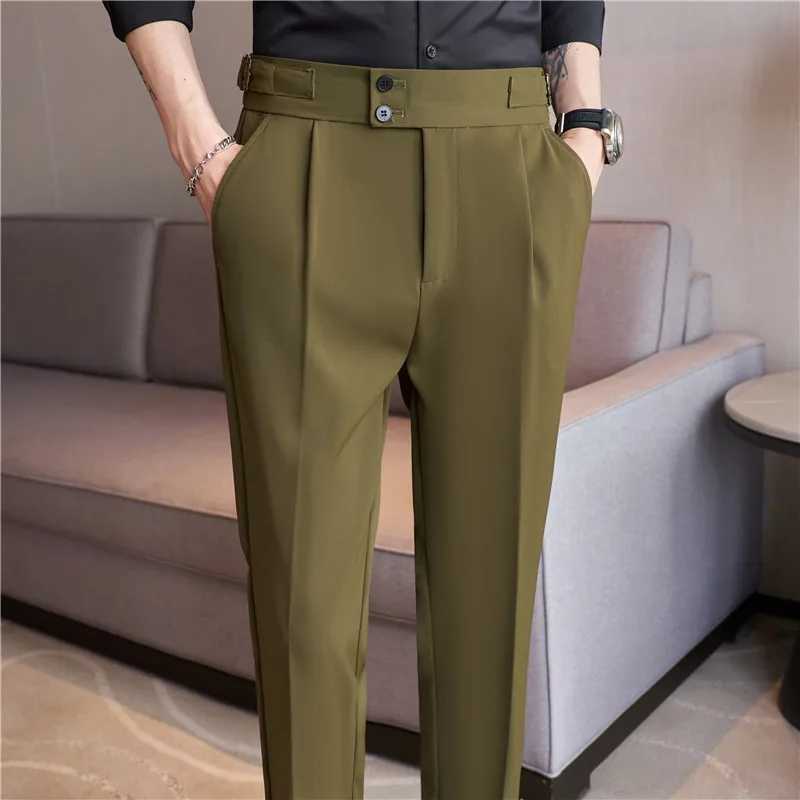 British Style Summer New High Waist Casual Pant Men With Elastic Waistline Design Suit Pants Social Wedding Party Formal PantsX241023