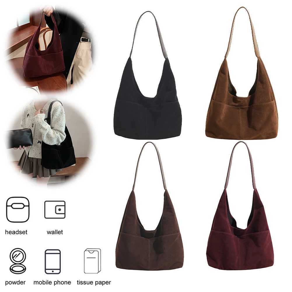 2 Pcs Women Suede Slouchy Hobo Bag with Multi Pocket Large Tote Magnetic Closure Solid Retro Handbag for Travel Work 241023