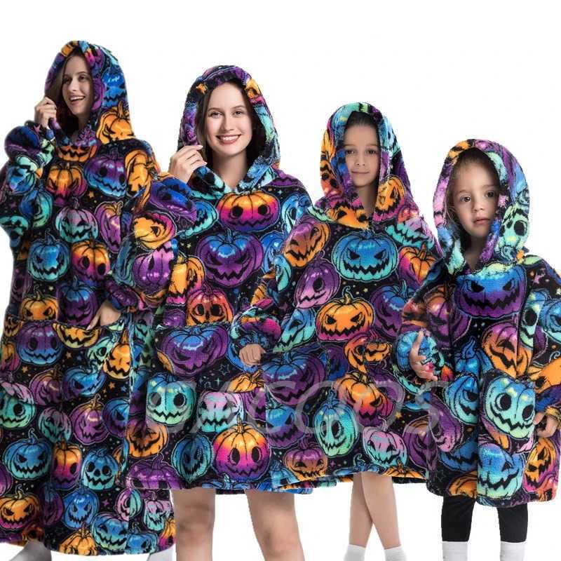 2024 Extra Long Flannel Blanket with Sleeves Winter Hoodies Sweatshirt Women Men Pullover Fleece Giant TV Blanket Oversized NewXJ241008