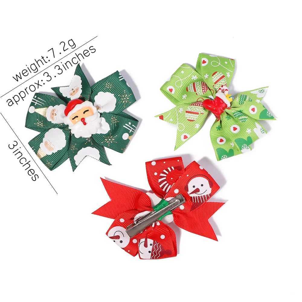 10 Pcs Girls Christmas Gifts Party Ribbon Bows Hair Clip for Kids Bowknot Hairpins Handmade Barrettes Hair Accessories WholesaleX241022