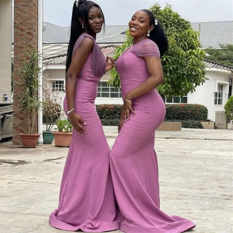 Purple Lilac Girls African Bridesmaid Dresses Sleeveless Or Length Mermaid Maid Of Honor Gowns Plus Size Custom Made