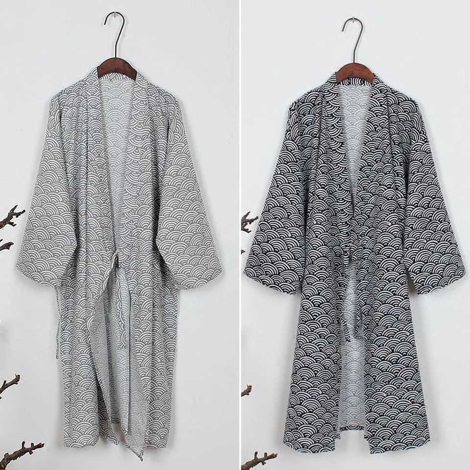 Mens Kimono Yukata Cotton Soft Japanese Loose Fit Robe Evening Dress Bathrobe Sarai Come Clothes Long Bath Towels W241023
