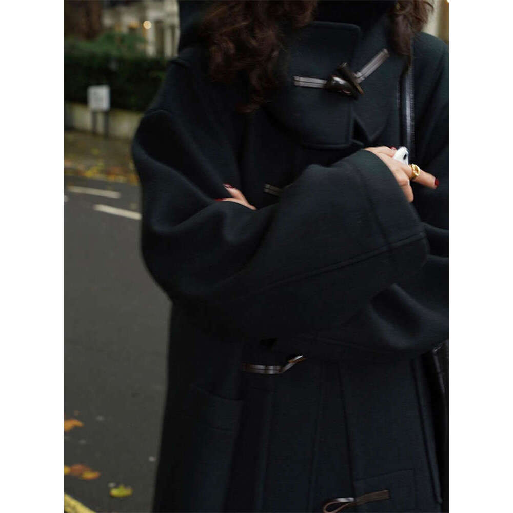 Rose Double-Sided Cashmere Fashion Horn Button Hooded Winter Female Long New Temperament Wool Coat Women