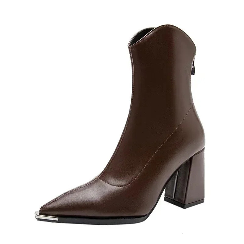 Maogu Winter Zipper Chelsea Boots 2023 New Pointed Toe Boot Goth Designer 2024 Half Season Womens Ankle High Heels Botas 40 241020