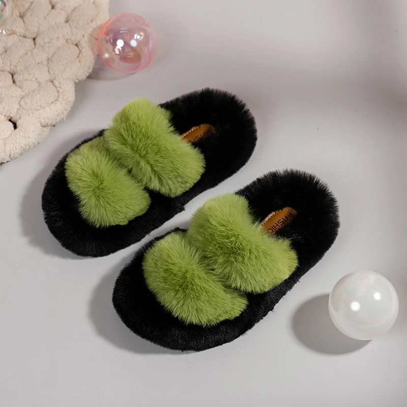 Girl slider fur open toe tricolor family outdoor childrens slider winter fashion slider casual fully matched childrens shoes 241022