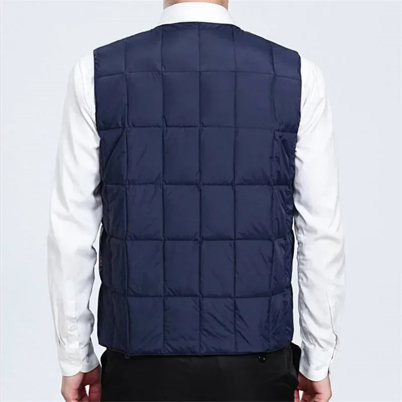 Lightweight duck down mens warm vest winter V-neck sleeveless warm jacket mens button down vest fashion casual vest 241023