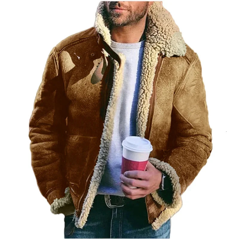 Mens Winter Comfortable Jacket Artificial Fur Integrated Plush Top Fur Coat