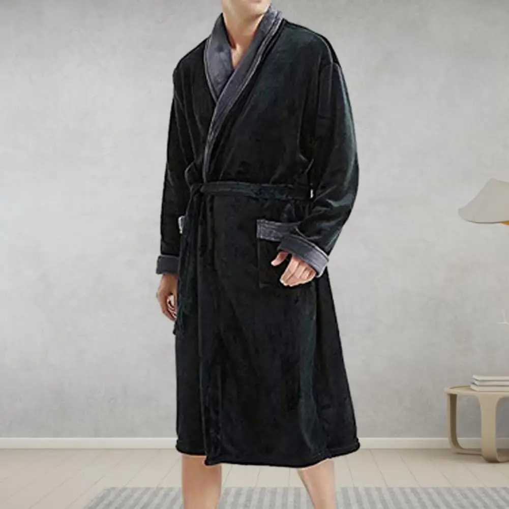 Unisex bathroom luxury mens winter pajamas plush coral Fce long Sve robe with tie belt pocket comfortable home wear W241023