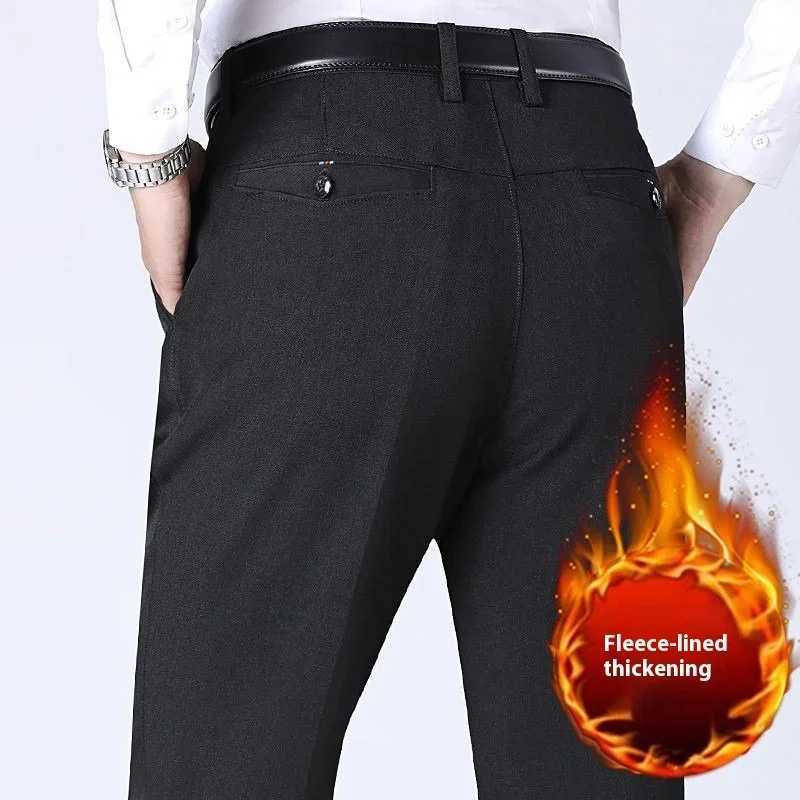 Mens Casual Pants Autumn Winter Wool Fce Warm Fashion Straight Loose Business Casual Suit Pants Ele Soft TrousersX241023