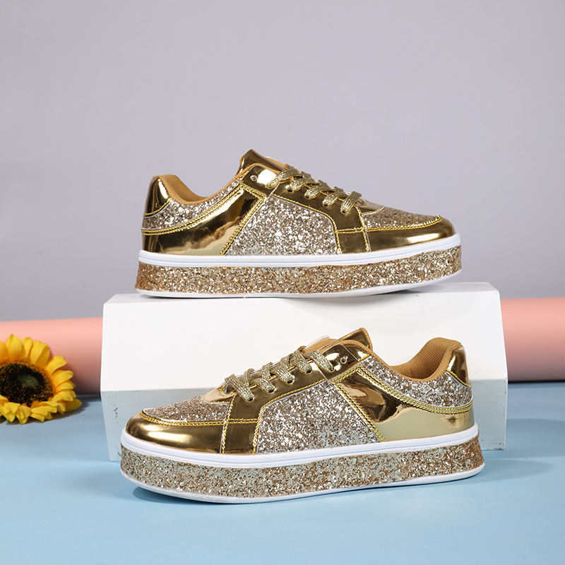 Korean version of the trend of casual thick soles board shoes new bright face fashion women's shoes low top lace-up flat shoes couple fashion sho