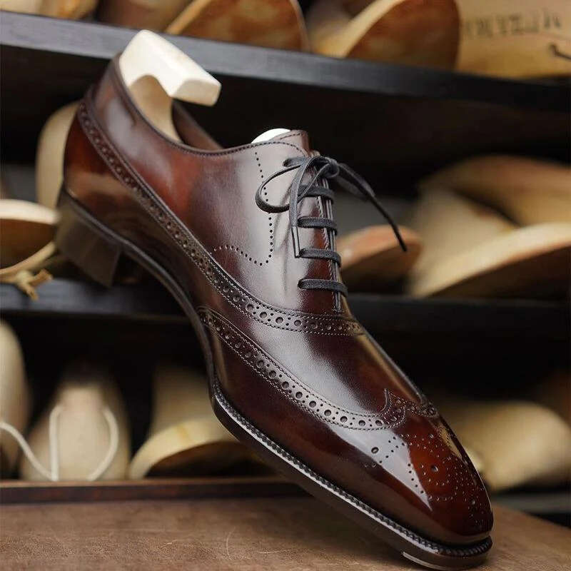Classic Brogues Brown Black Business Square Head Carved Oxford Lace-up Red Sole Men Dress Shoes