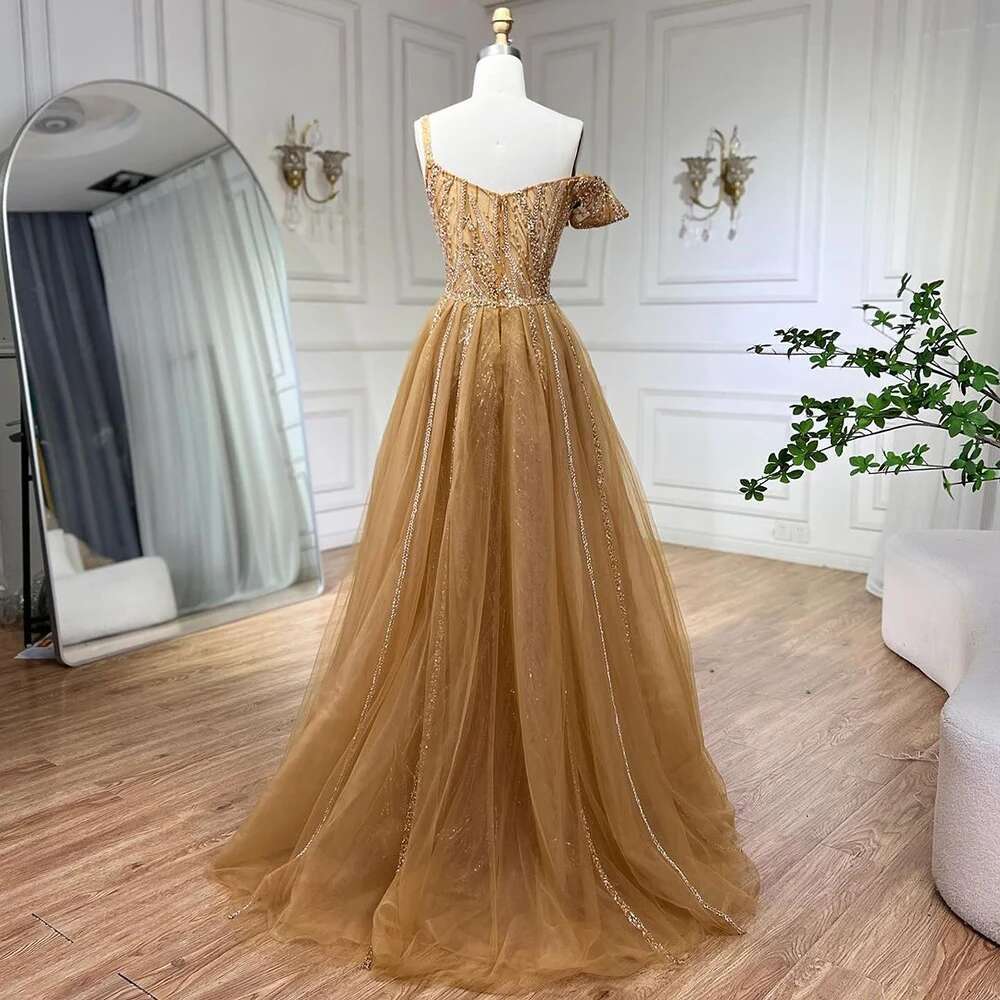 Serene Hill Golden Mermaid Evening Dress With Skirt - Women's Grey Beaded Spaghetti Strap Party 2024