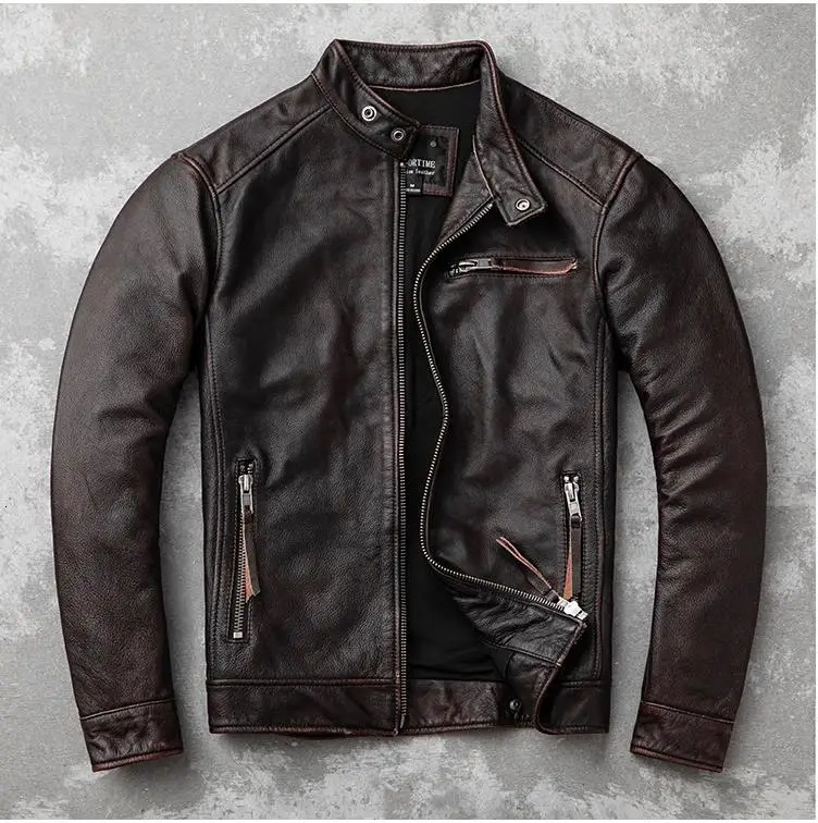 YR Super sales. Classic motorcycle rider leather jacket. Slim is suitable for cowhide jackets. Mens fashionable leather jacket. Asian size 241023