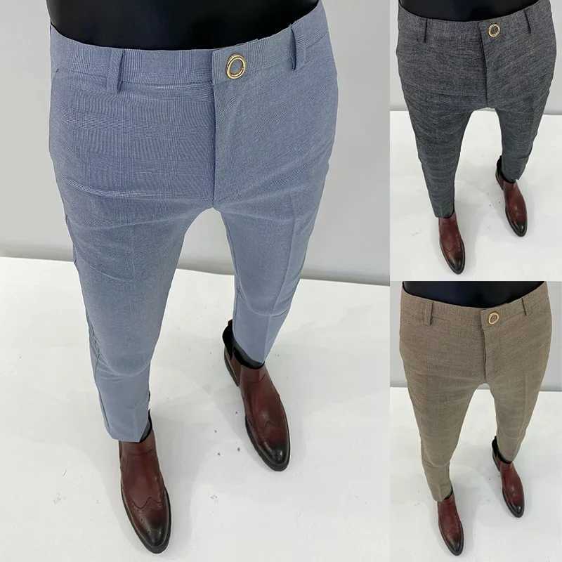 Korean mens ironless business pants mens formal office pants solid color daily wear casual slim fit dress set mensXJ250412