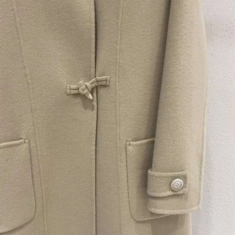 Rose Long Cashmere Autumn/Winter Woolen Horn Buckle Doll Collar Loose Version Double-Sided Handmade Women's