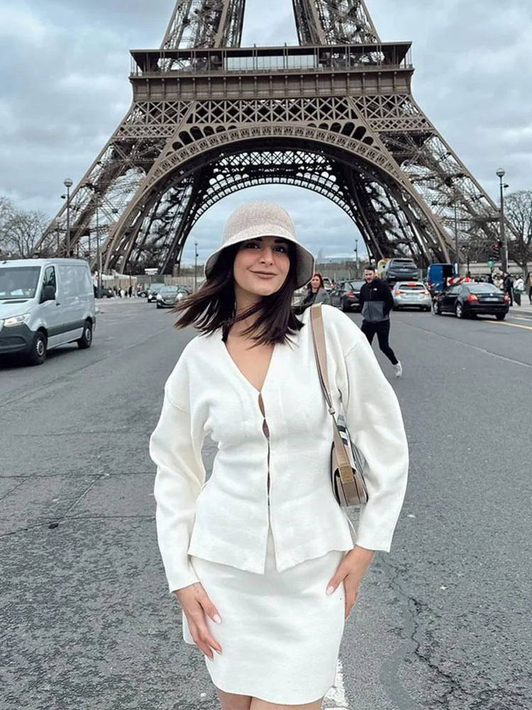 Women Bury V-Neck Long Sleeves Knitted Cardigan Suit Women's Elegant Chic Mini Skirt Suits Autumn Casual Lady Office Set