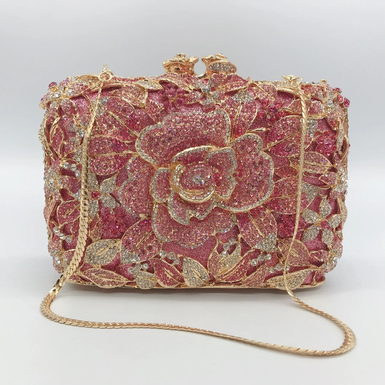 Pink rhinestone flower clutch wallet crystal er womens dinner party handbag unique diamond wedding evening bag 241023