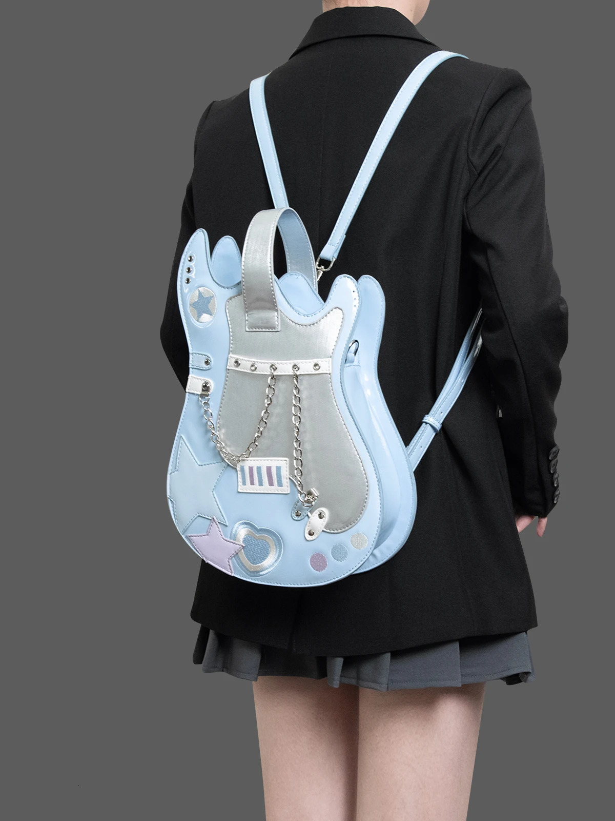 HIATUS original silver pink guitar bag creative contrasting color cute scarf shoulder cross backpack sweet love bag 241023