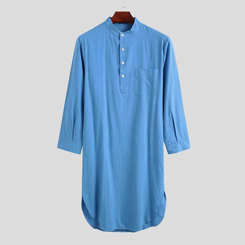 Fashionable mens luminous long sleeved button up high neck solid color shirt style slim fit mens Spwear Robes W241023