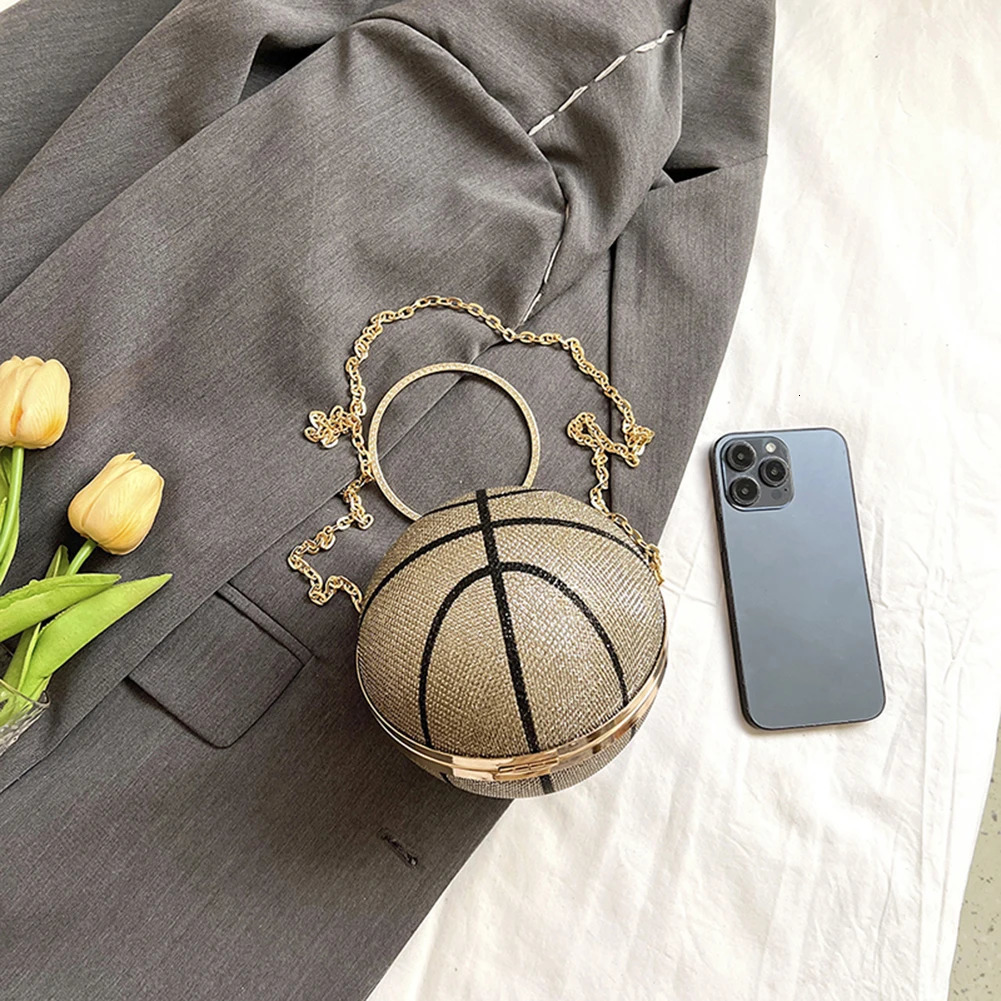 Womens fashionable shoulder bag rhinestone basketball evening bag novel handbag large capacity chain creative hanging bag 241023