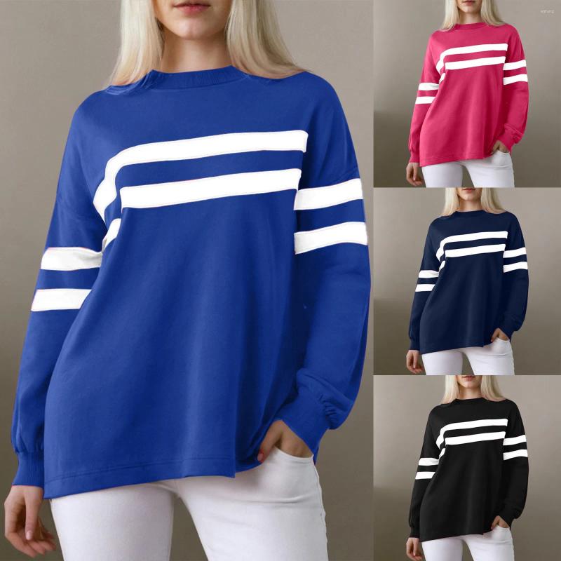 Womens Hoodies Classic Hoodless Women Autumn Winter Fashion Loose Sweatshirt Round Neck Long Sleeve Top Casual Color Patchwork Cloth