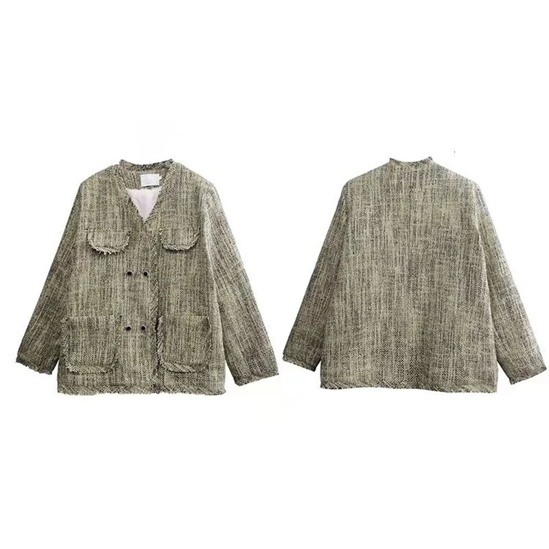 MEXZT Vintage Tweed Jackets Women Korean Tassel Patchwork Thick Warm Coats Elegant Loose Casual All Match Chic Outerwear Tops