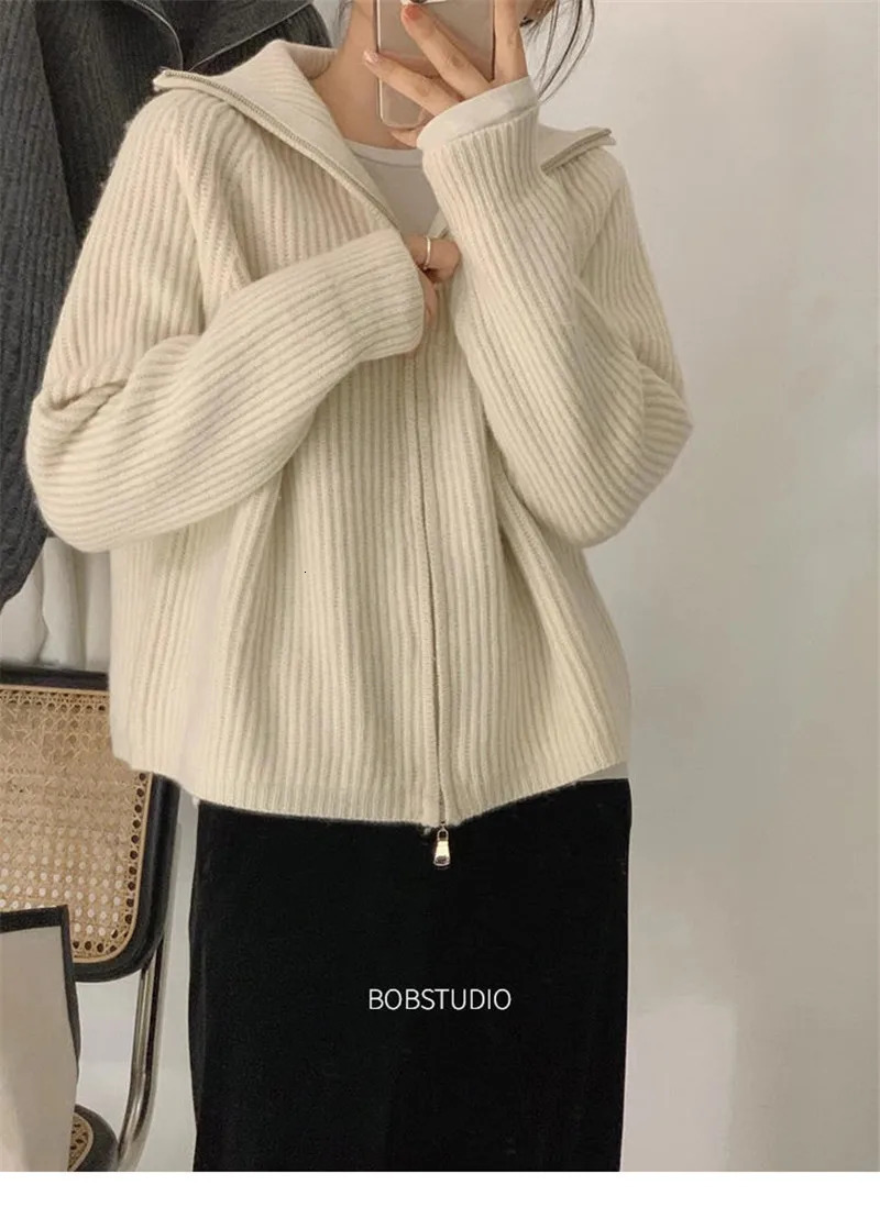 Limiguyue autumn turtle collar zipper wool sweater jacket womens knitted cardigan jacket thick long sleeved knitted warm U918 241022