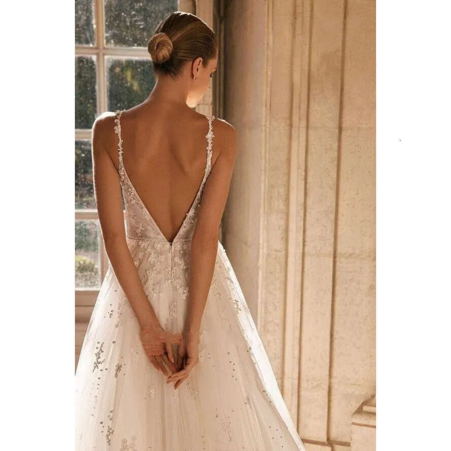 Sexy 2024 A New E Spaghetti Straps Wedding Dresses Backless Appliques Tulle Ruffles Long Bridal Gowns Plus Size Bc16587 ppliques