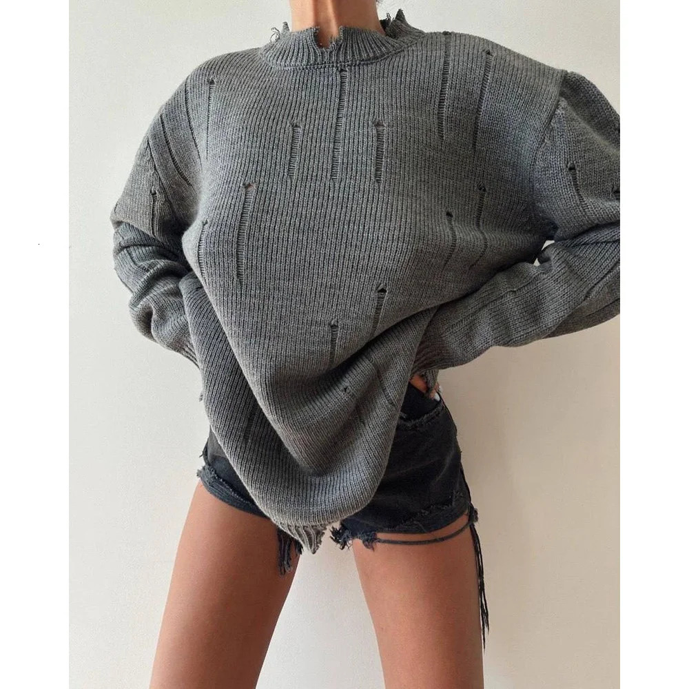 selling womens top torn sweater Y2K floral casual long sleeved knitted O-neck jumper retro floral couple clothing 241022
