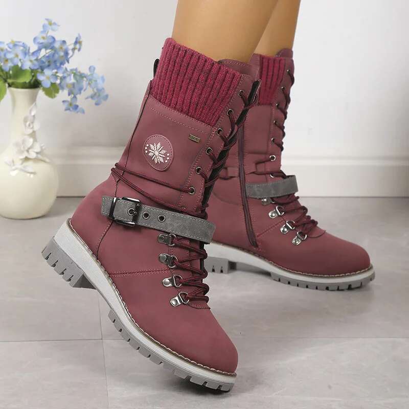 Lace-Up Combat Snow Chunky Heel Platform Women High Sole Increase Height Casual Thick Warm Cotton Boots