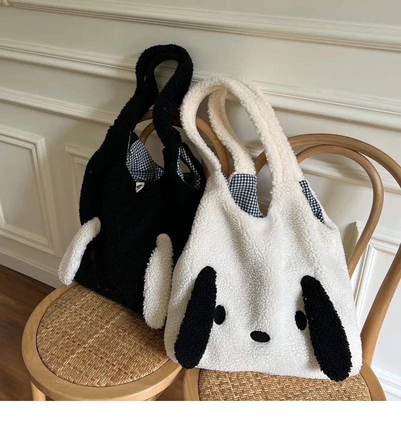 Big ears imitating sheepskin shoulder bag womens soft and warm plush handbag large capacity shopping bag Kawaii handbag Sac 241022 ww