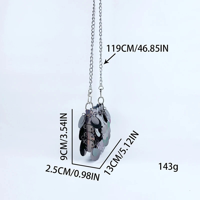 Stylish and trendy niche unique womens dinner sequins metal chain single shoulder cross bag 241023