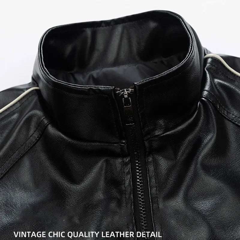 Mens motorcycle jacket stand up collar mens leather jacket fashionable and casual Pu autumn and winter jacket mens clothing 241023