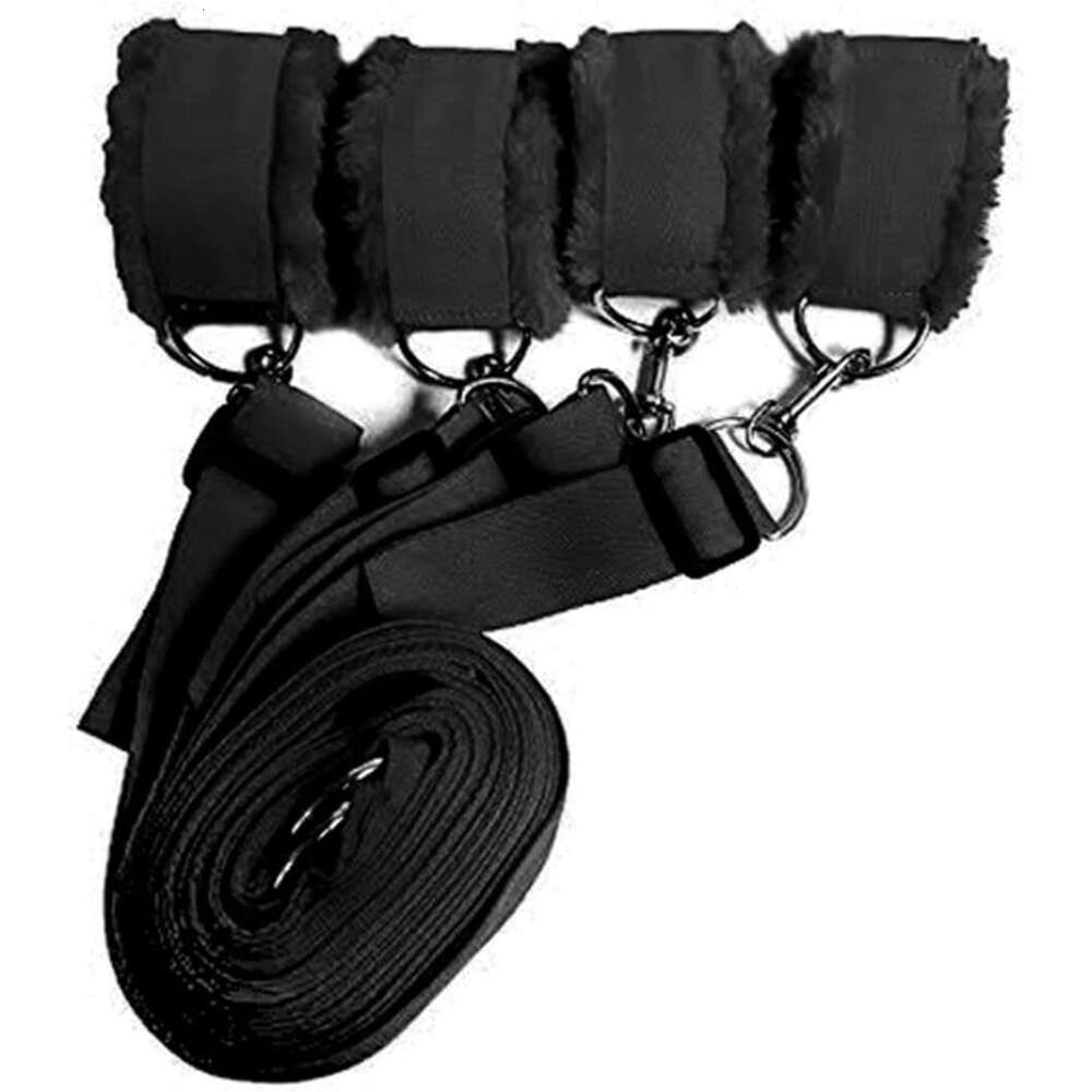 Bed Restraints for Sex with Adjustable Straps for Bondage and BDSM (Furry) - Black by HappyNHealthy