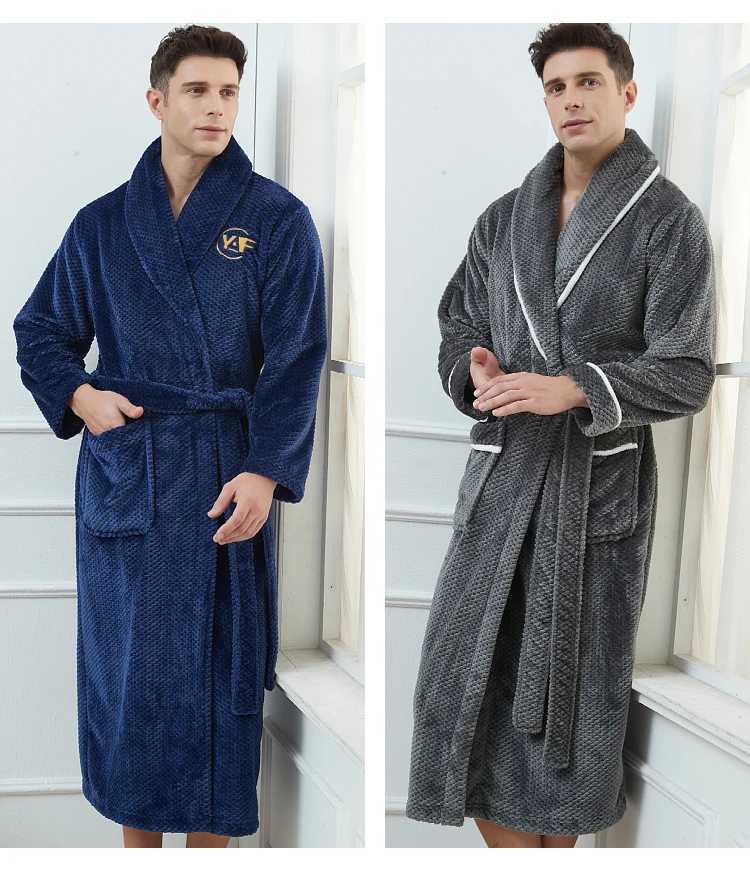 Mens Warm Flannel Bathroom Thick Collar Kimono Shower Robe Winter Autumn Spwear with Pocket Terrace+Size 3XL 4XL W241023