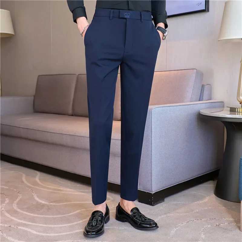 Dress Pants Men 2024 Autumn New Embroidered Suit Pants Business Casual Slim Fit Solid Casual Formal Dress Trousers Men ClothingX241023