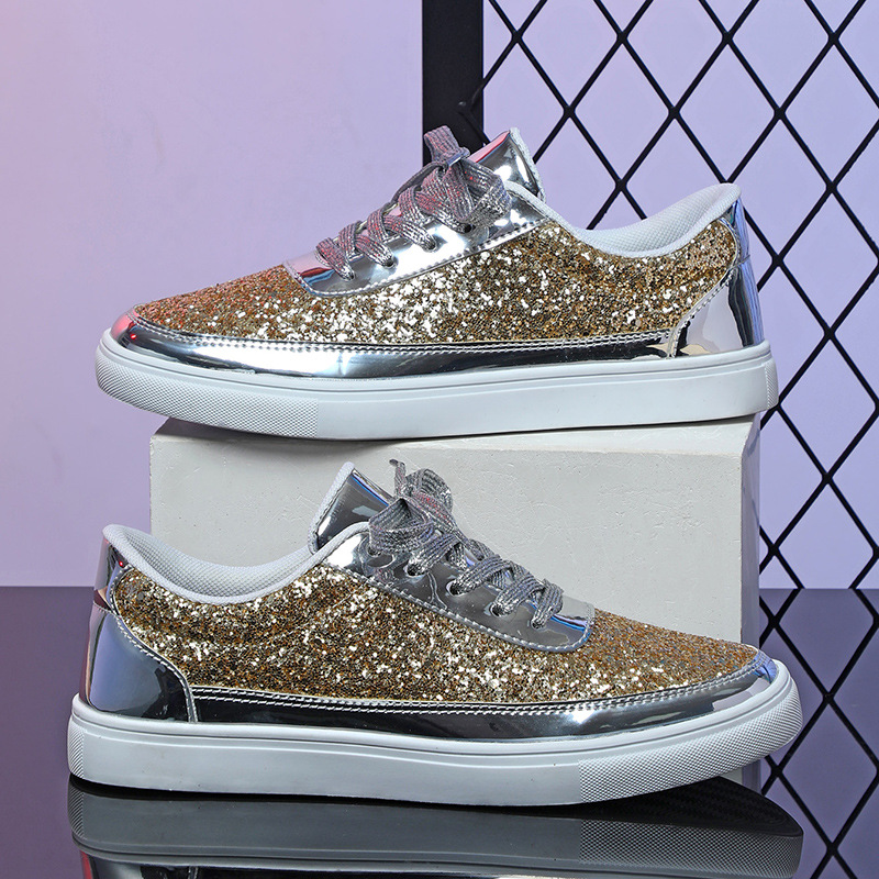 Spring and autumn trend casual thick soled board shoes new bright face fashion women's shoes low top lace-up flat shoes couple fashion sneaker