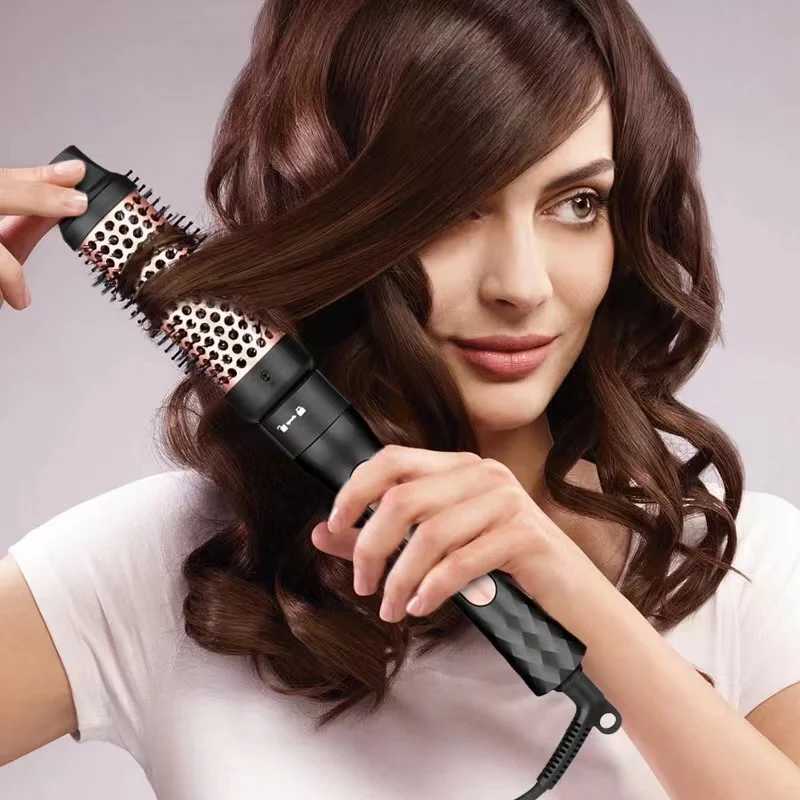 New Arrival 1.5-inch curled iron brush dual PTC heating brush electric stone round brush 2-in-1 heating brush dual volt Z241022
