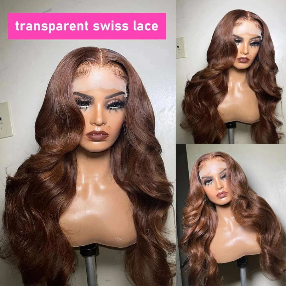 30 36 Inch Chocolate Brown Body Wave 13x4 Transparent Lace Front Human Hair 200% Density Biazilian Colored Wig For Women