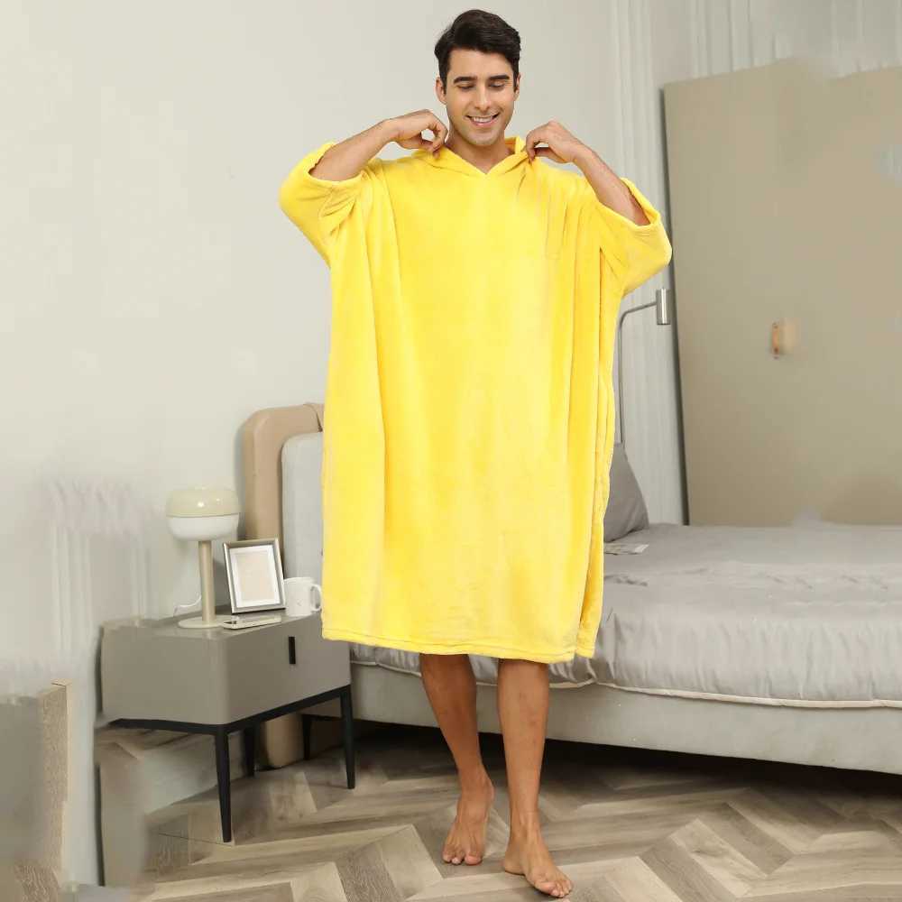 Regular summer hooded mens pajamas bright yellow loose suit home clothing loose casual hooded shirt with pockets W241023