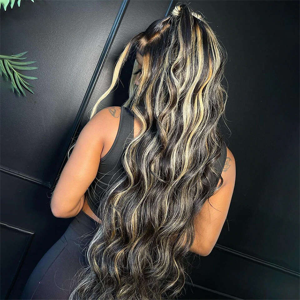Uwigs Black Blonde Highlight 13x4 13x6 Body Wave Human Lace Front Wig Brazilian Hair Preplucked Wigs