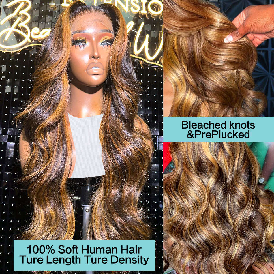 Body Highlight 4/27 13x6 HD Transparent Frontal Human Hair Wigs Colored Water Wave 13x4 Lace Front Wig For Women