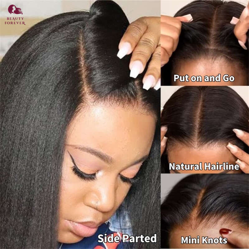 Beauty Forever 7x5 Bye KNOTS Glueless BOB Lace Front Yaki Straight Wear Go Short Bob Human Hair Wig 180% Density