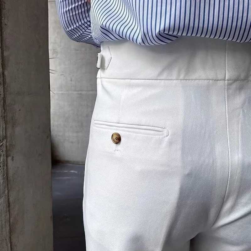 Italian Style Blazer Pants Mens New Casual Belt High-waisted Slim Straight Trousers For Men Autumn Trendy Solid Color Suit PantsX241023