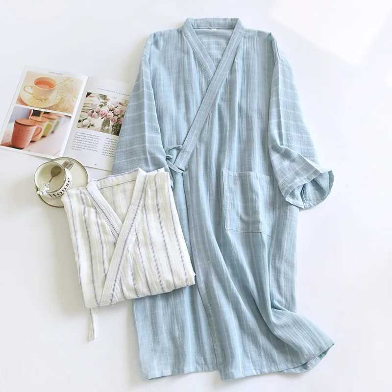 2024 New Summer Mens Sleepwear 100% Cotton Loose Sleepwear Mens Sleepwear Blue Striped Sleepwear W241023