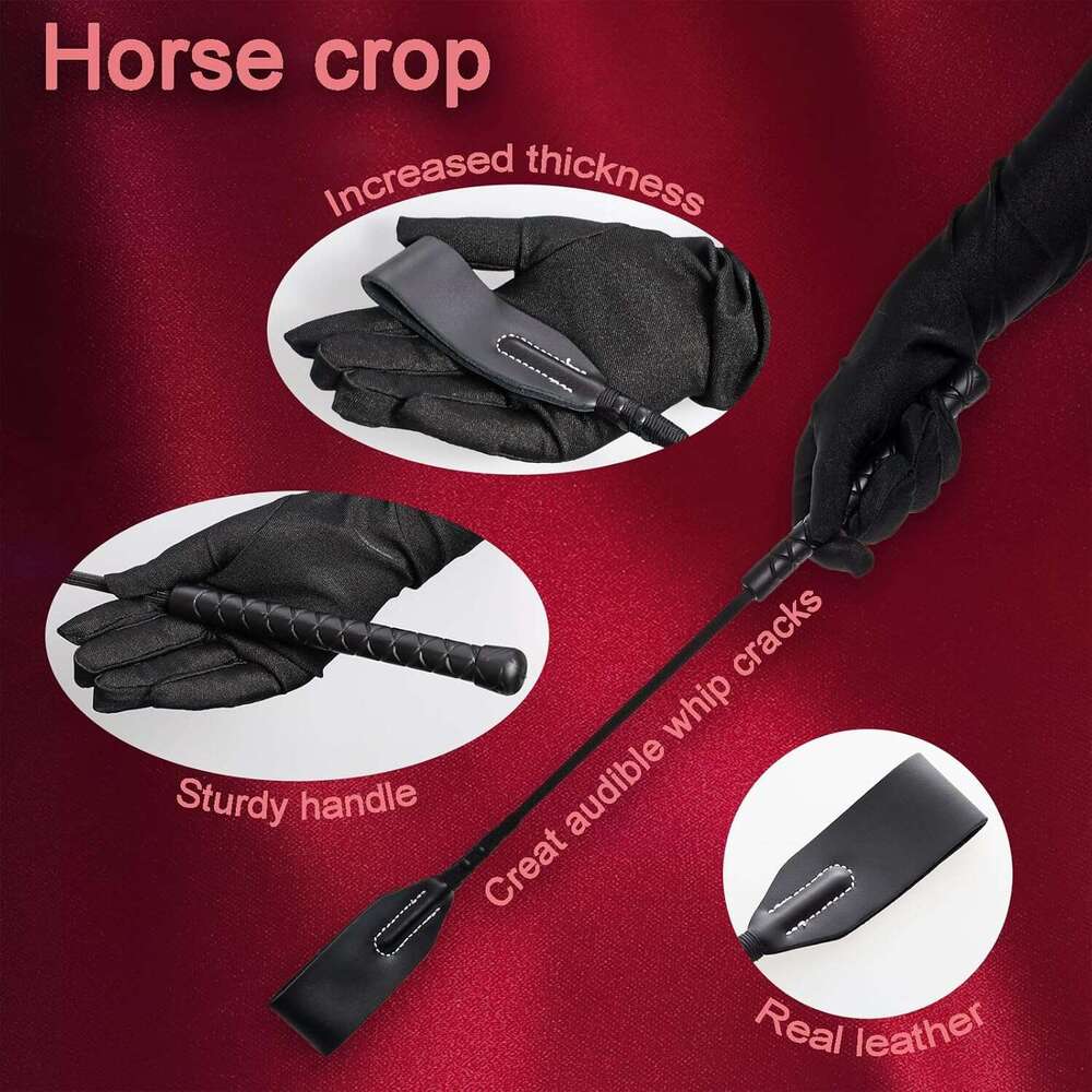 Fumwase 3 Pcs Sex Whip and Crop Set BDSM Whip Leather Horse Crop Feather Tickler for Adults Bedroom Play Sex Play Toys for Couples