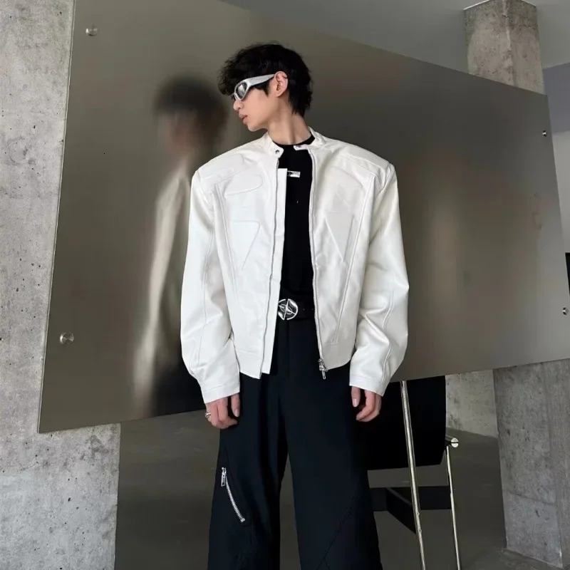 Cross disciplinary niche sensitive mens motorcycle jacket autumn retro loose streetwear fashionable synthetic leather 241023