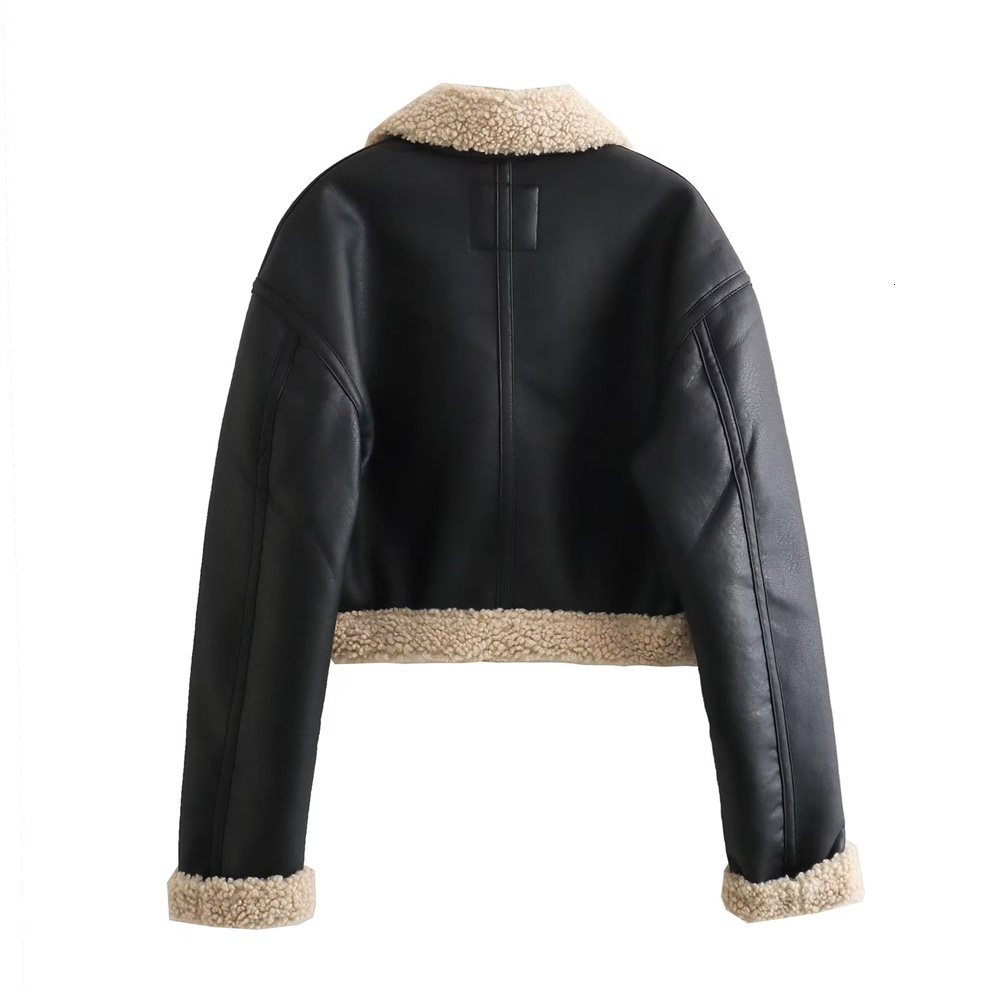 UNIZERA 2024 Autumn/Winter Product Women's New Fashion Casual Versatile Flip Collar Leather And Fur Integrated Jacket Co