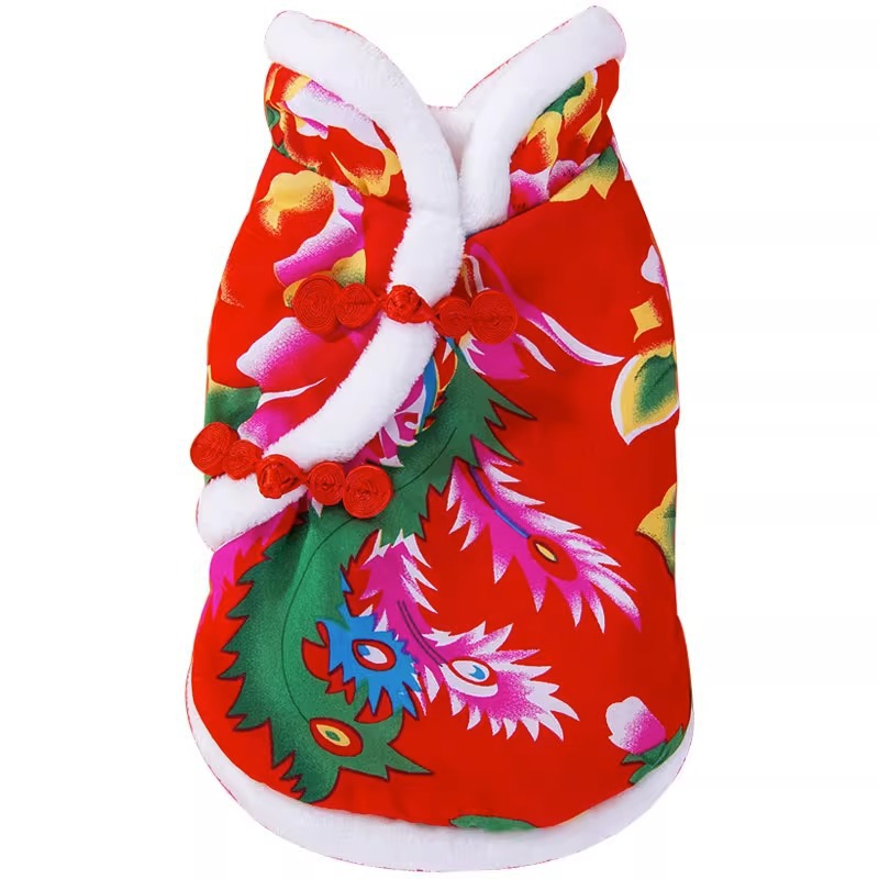 Autumn and winter ethnic style Northeast big flowers cotton jacket dog clothes small and medium-sized dogs Teddy New Year's festive pet clothes
